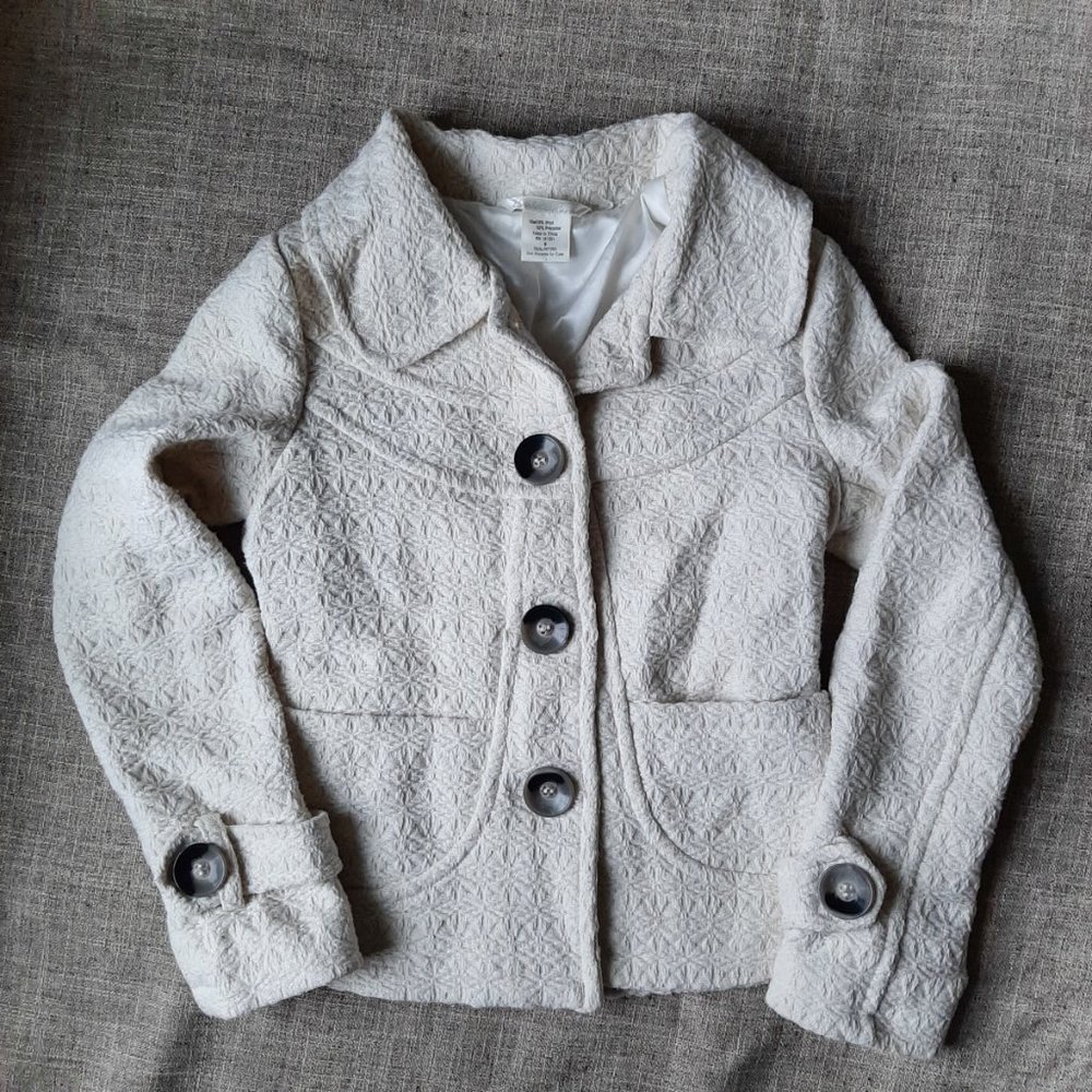 NWOT Charlotte Russe Woven Wool Cream White Short Winter Coat Jacket Buttons Sm
